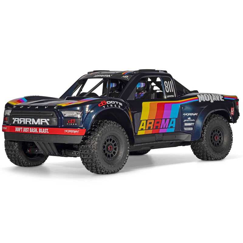 ARRMA 1/7 Mojave 6S 4x4 RTR brushless desert truck with rugged tires and detailed body for off-road performance.