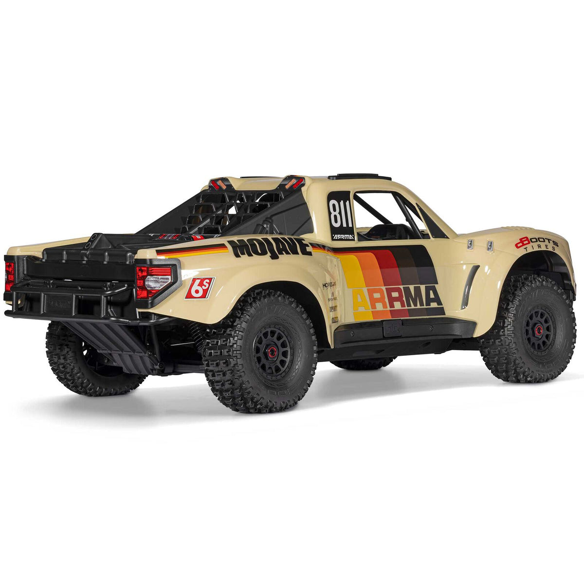ARRMA 1/7 Mojave 6S 4x4 RTR brushless desert truck with rugged tires and detailed desert truck body in action.