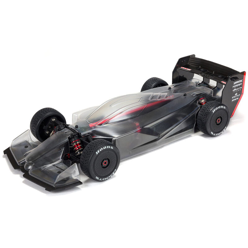 ARRMA 1/7 Limitless 6S 4x4 brushless RC car on a track, showcasing its sleek design and high-performance features.