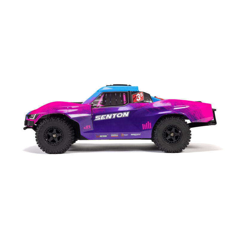 ARRMA 1/10 Senton 4X4 223S BLX RTR short course truck with sturdy chassis and off-road tires, ready for outdoor racing.