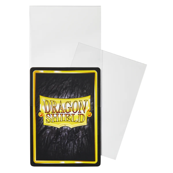 Clear Dragon Shield top-loading perfect fit sleeves for trading cards, made by Dragon Shield, shown on a white background.