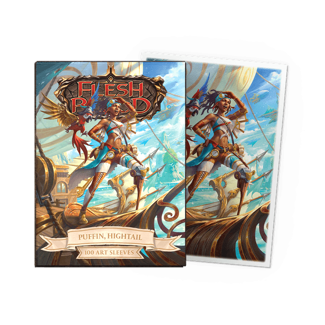 Dragon Shield Matte Puffin Hightail Art Standard sleeves for trading cards, featuring a matte finish and colorful puffin design.