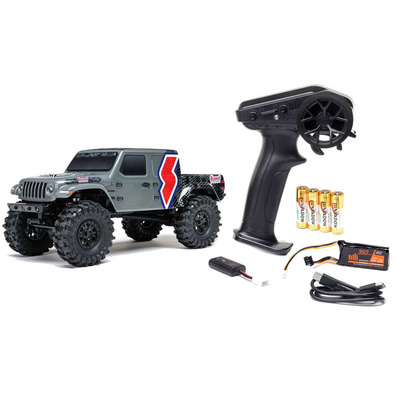 Axial SCX24 Summit Racing Jeep Gladiator 4x4 rock crawler RTR showing off detailed rugged exterior and off-road tires.