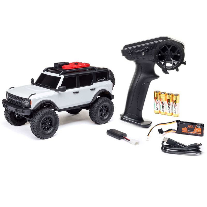 Axial 1/24 scale Ford Bronco 4x4 RC rock crawler model with brushed motor and detailed exterior design.