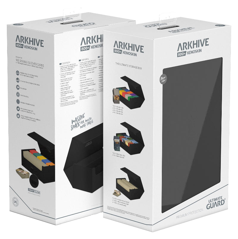 Ultimate Guard Arkhive 800+ XenoSkin monocolor card storage box with sleek black finish, designed for organized card collection storage.