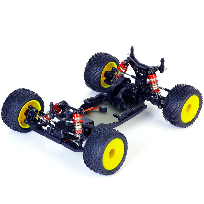 LC Racing BHC-1ST 1/14 scale 2WD stadium truck kit with detailed chassis and suspension components, ready for assembly.