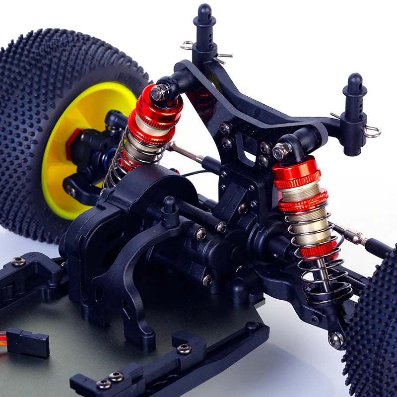 LC Racing BHC-1ST 1/14 scale 2WD stadium truck kit with detailed chassis and suspension components, ready for assembly.