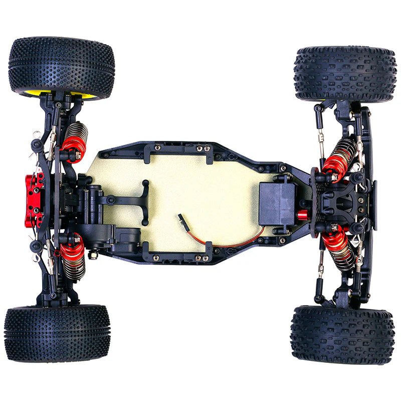 LC Racing BHC-1ST 1/14 scale 2WD stadium truck kit with detailed chassis and suspension components in a close-up view.