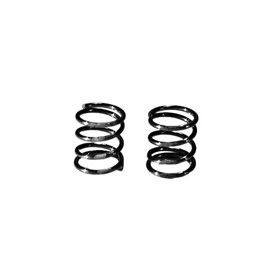 Atomic RC BZ5 front springs for RC cars, showing metallic coil springs with blue and black components in close-up.