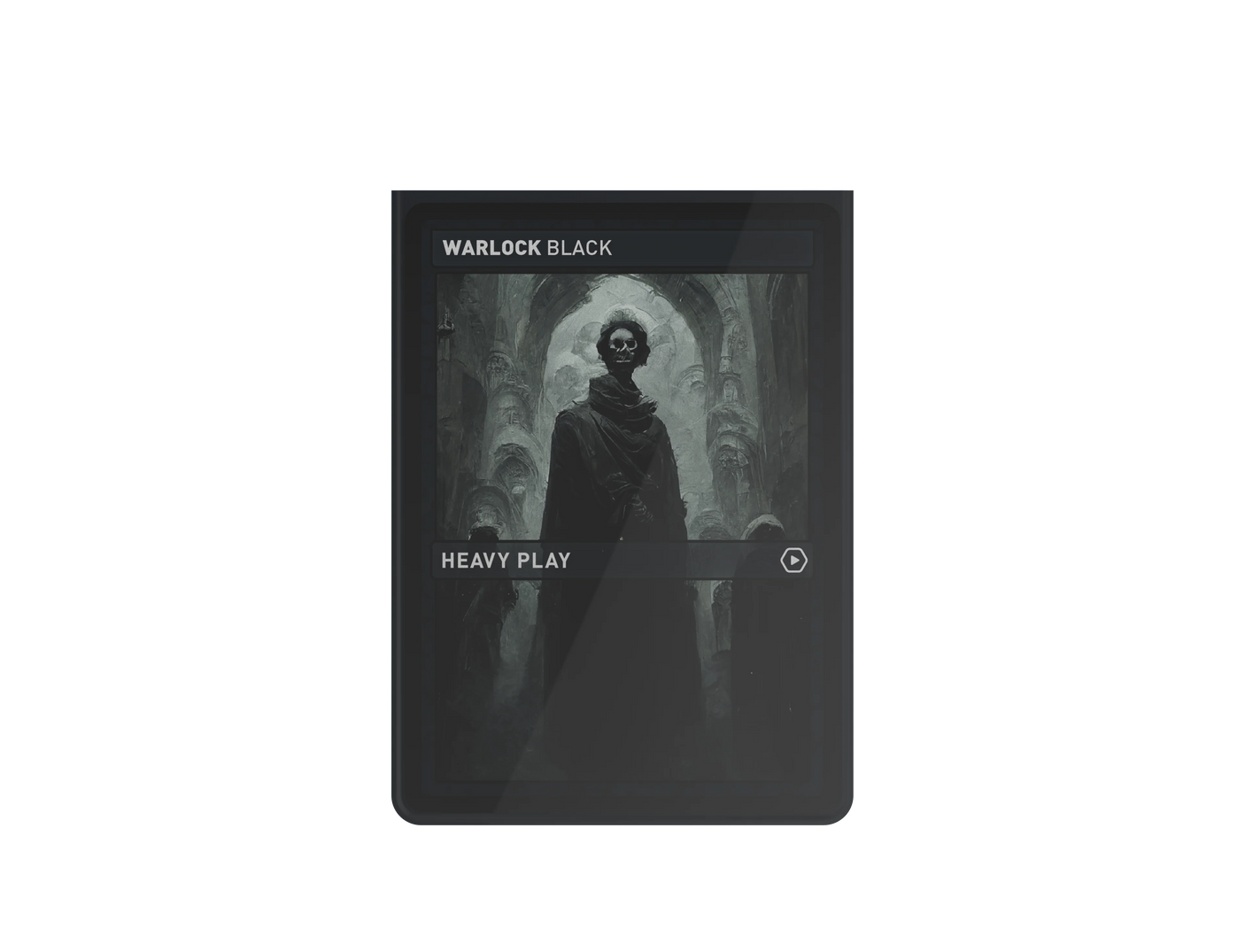 Heavy Play CURV Sleeves featuring Warlock Black design for collectible trading cards, showing the front of a card inside the sleeve.