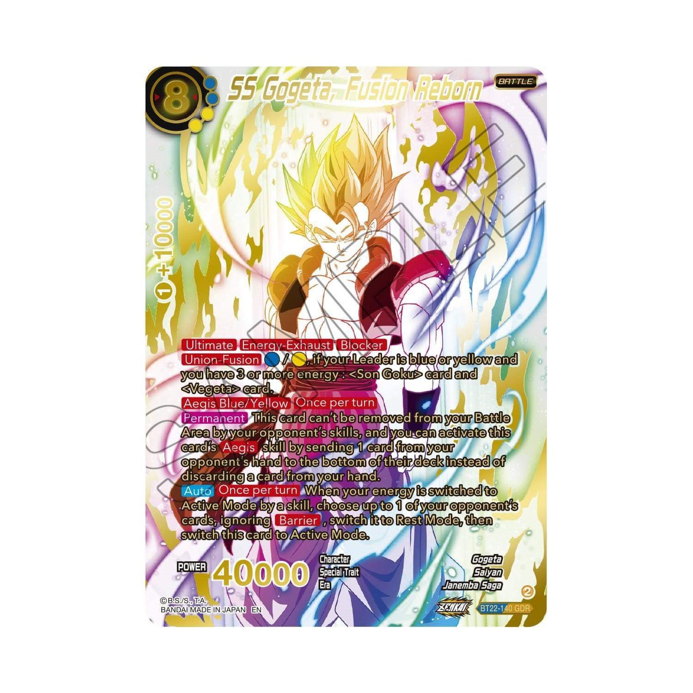Bandai Dragon Ball Super Critical Blow Booster Box featuring rare Gogeta God card in vibrant packaging.