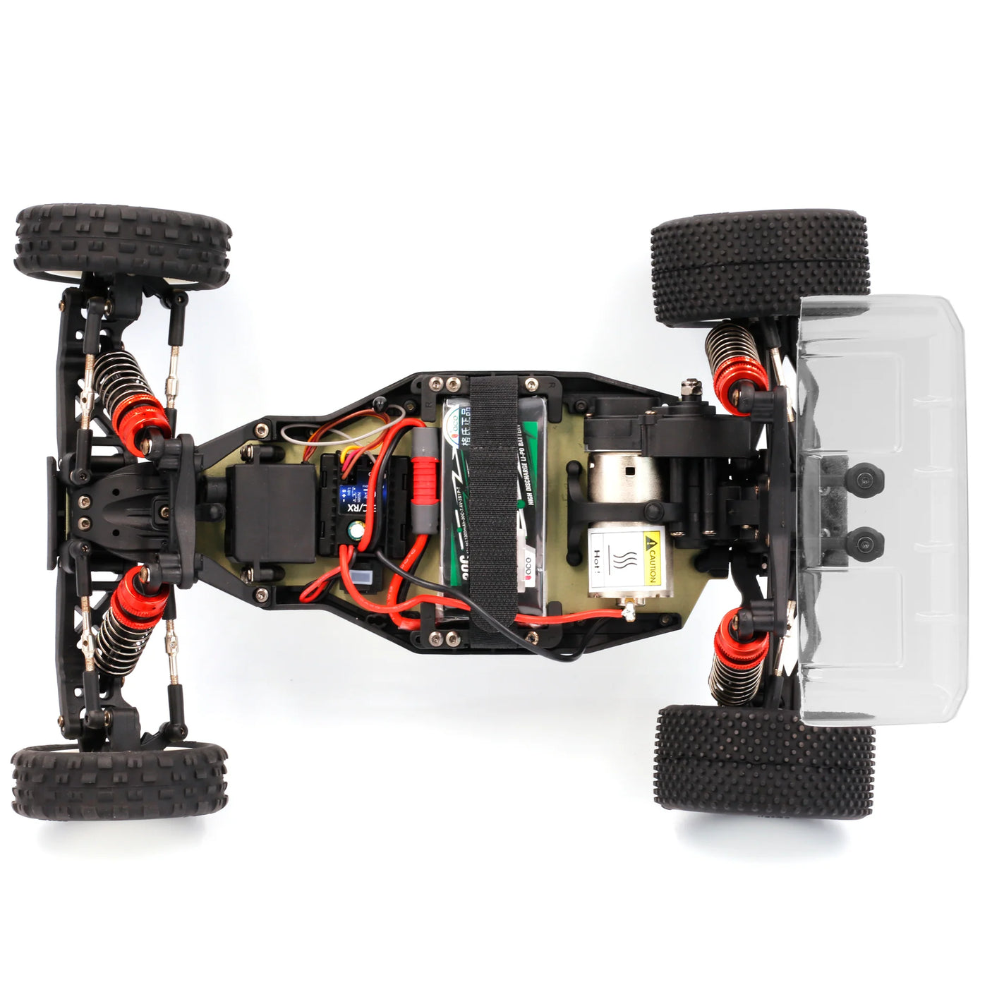 LC Racing BHC-1 1/14 2WD RTR Buggy on a track, showcasing the detailed remote control car with vibrant colors and racing design.