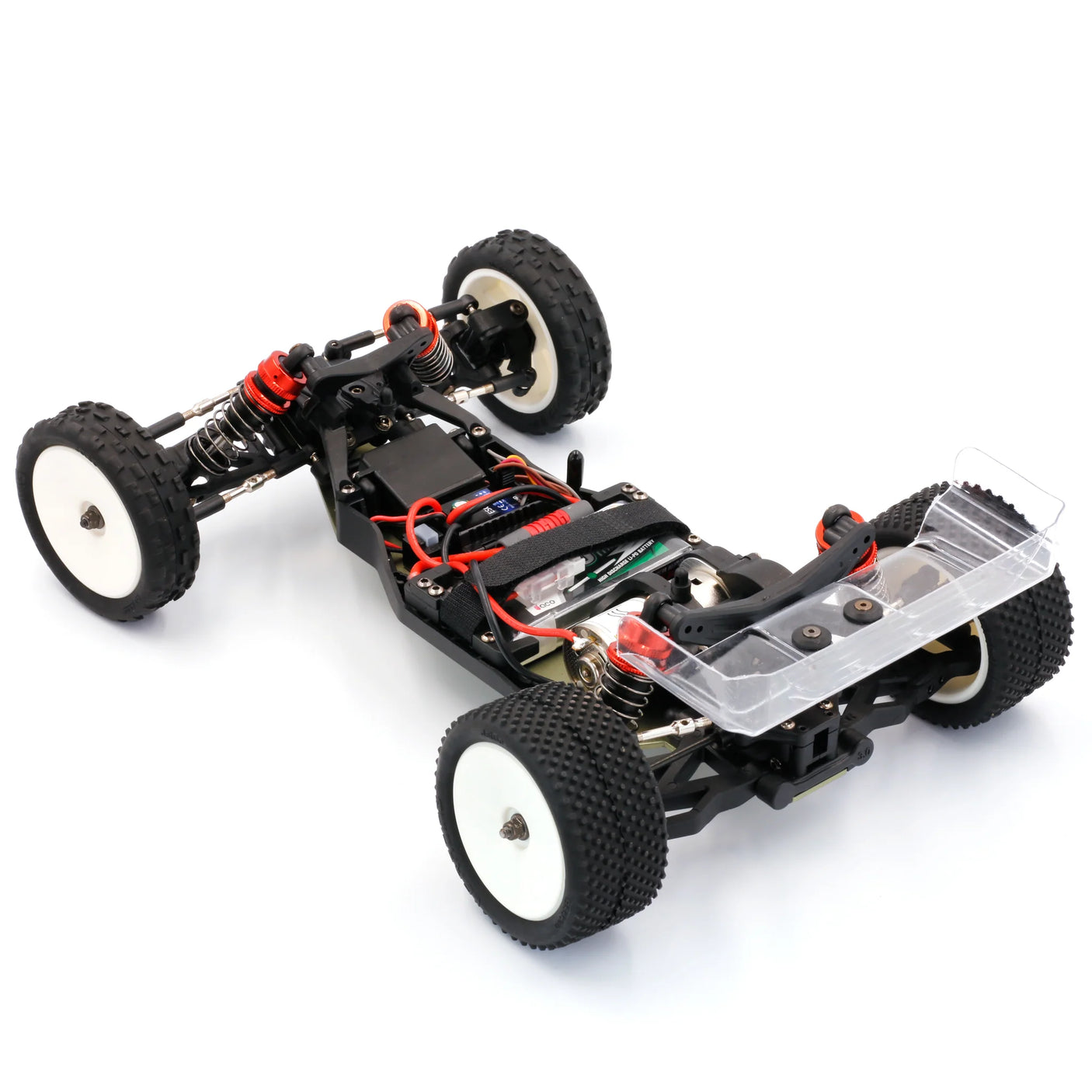 LC Racing BHC-1 1/14 scale 2WD RTR buggy with black and orange body and large tires, ready for off-road racing.