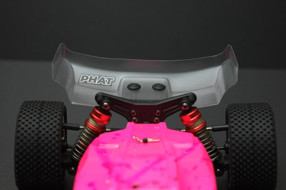 RC car body by Phat Bodies featuring a Bat Wing design for 1:14 scale buggy, shown on a black background.