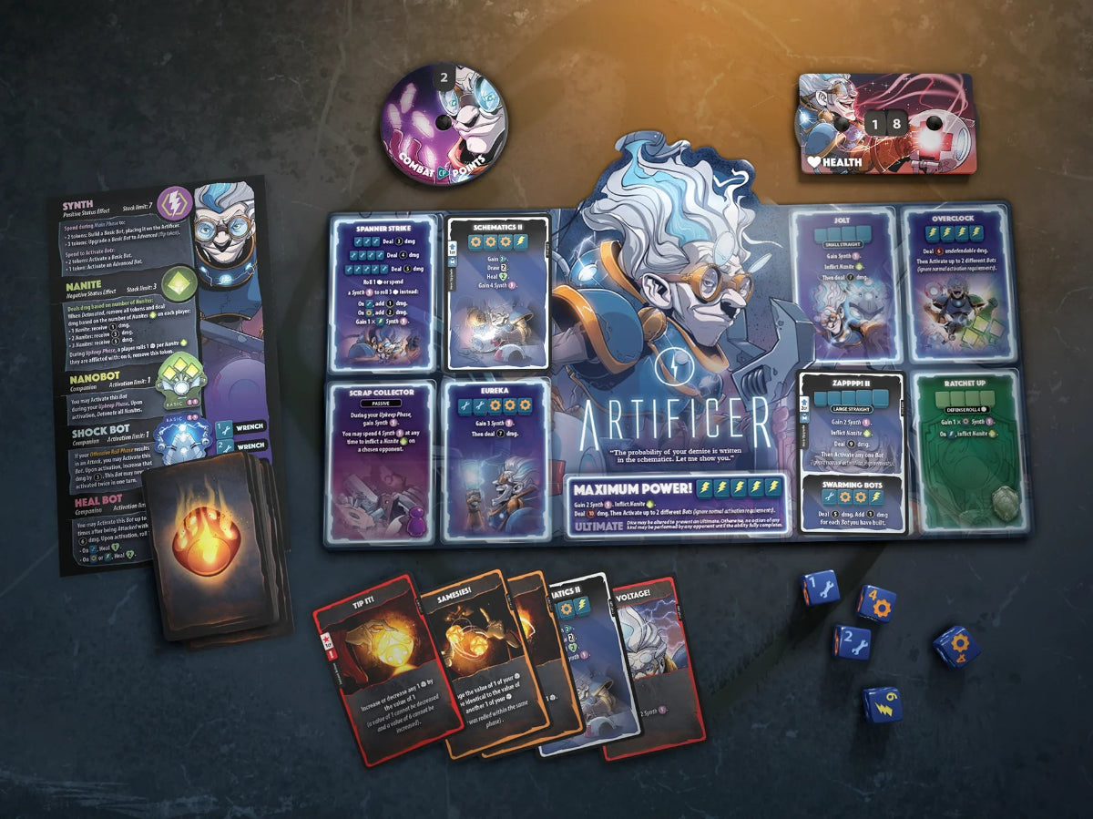 Artificer character from Dice Throne: Cursed Pirate vs Artificer game, showcasing detailed fantasy-themed game piece by Roxley.