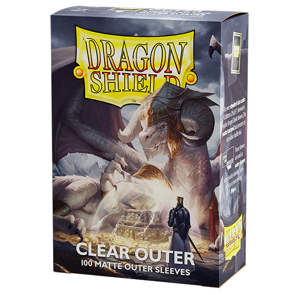 Dragon Shield clear matte outer sleeves for trading cards, showing transparent protective plastic with matte finish.
