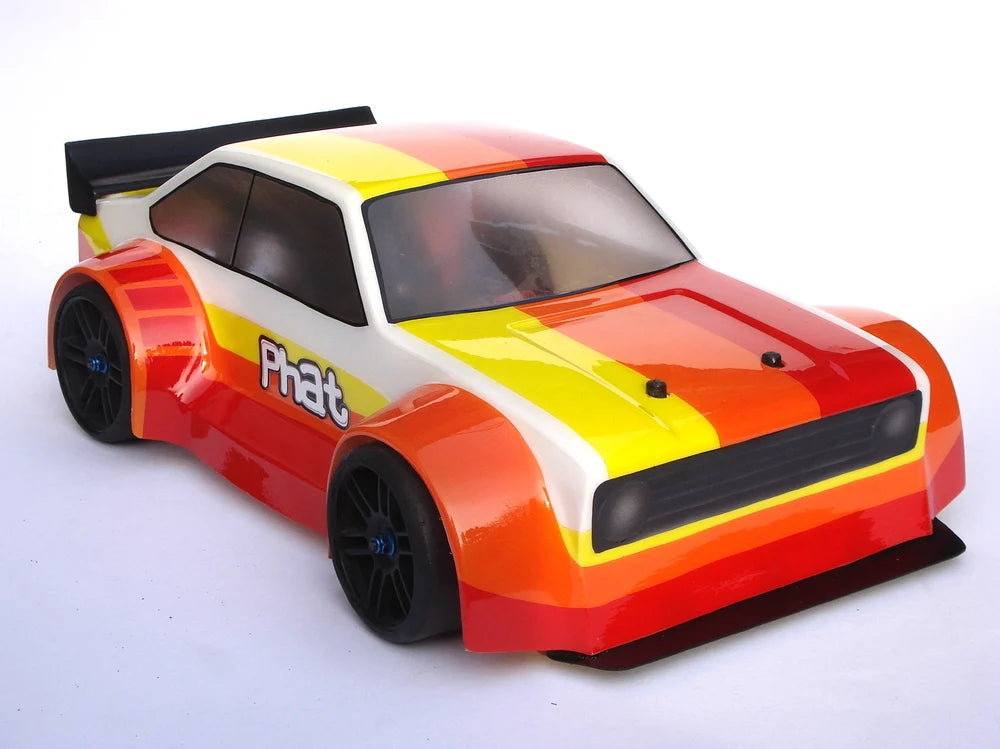 RC car body by Phat Bodies featuring the MK2 Escort 14 body with a 190mm wheelbase, shown in the ESCORT1.webp image.