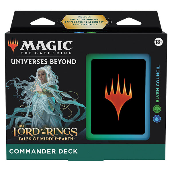 Elven Council Commander deck from Magic: The Gathering Tales of Middle-Earth by Wizards of the Coast, featuring Elven-themed cards and artwork.