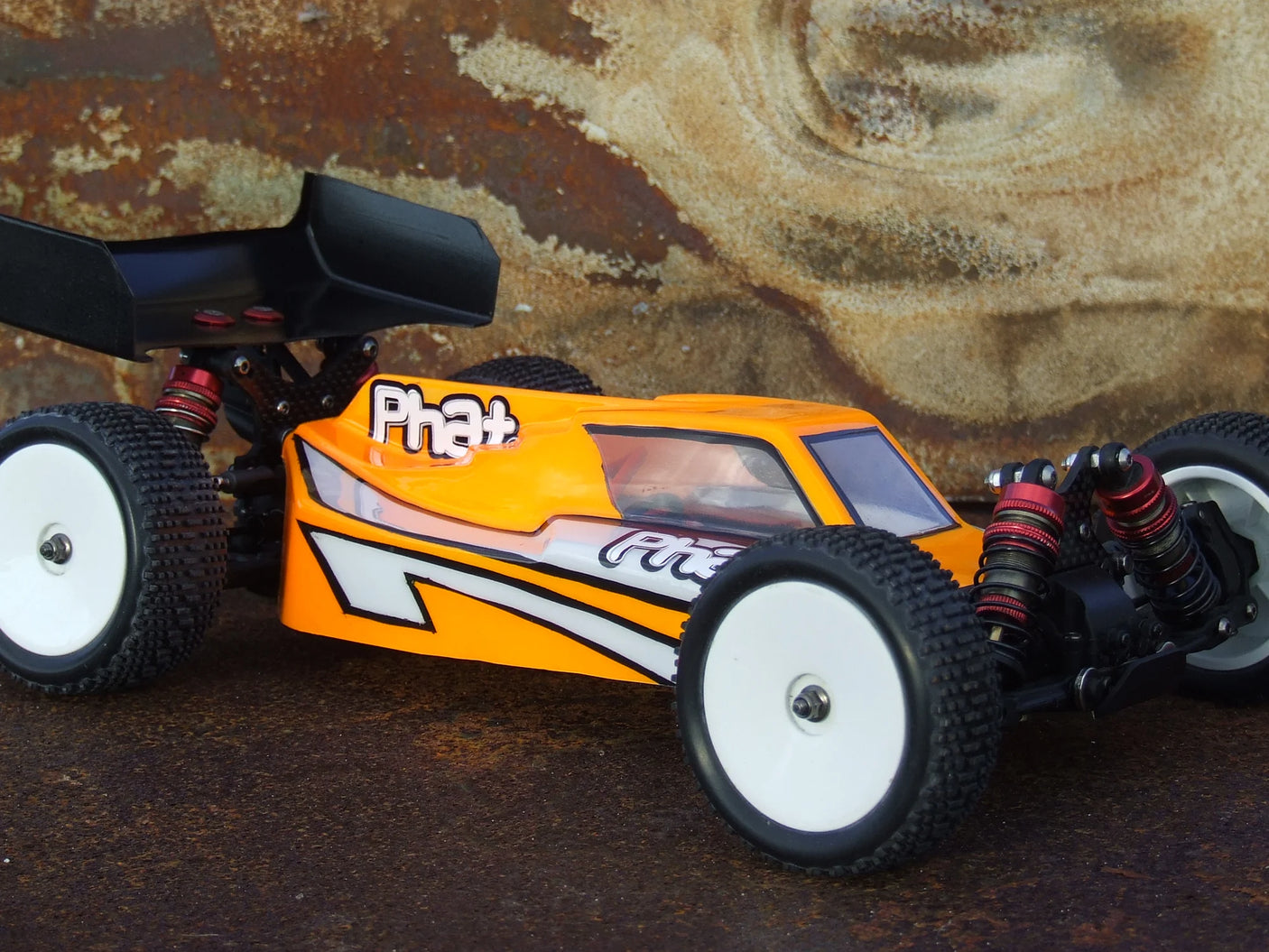 Phat Bodies Hammer Buggy RC body with 225mm wheelbase, shown from four angles, designed for remote control racing cars.
