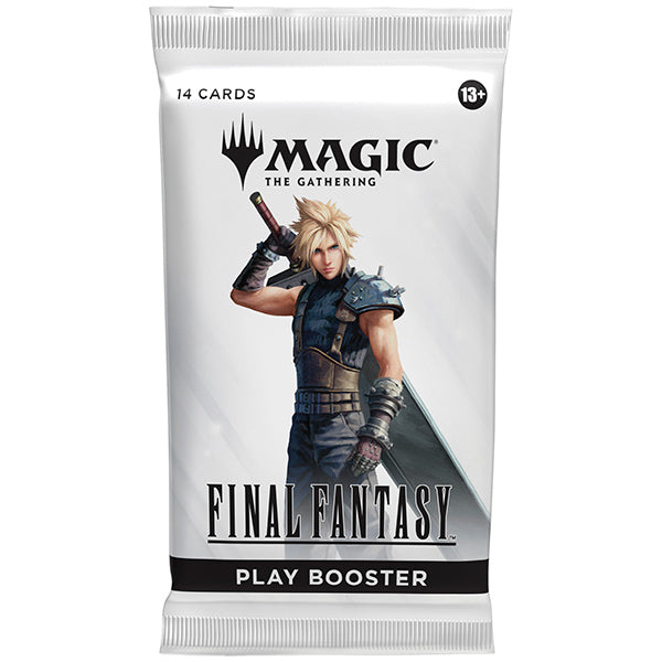 MTG Final Fantasy Play Booster Pack by Wizards of the Coast featuring colorful fantasy-themed trading cards in a sealed pack.
