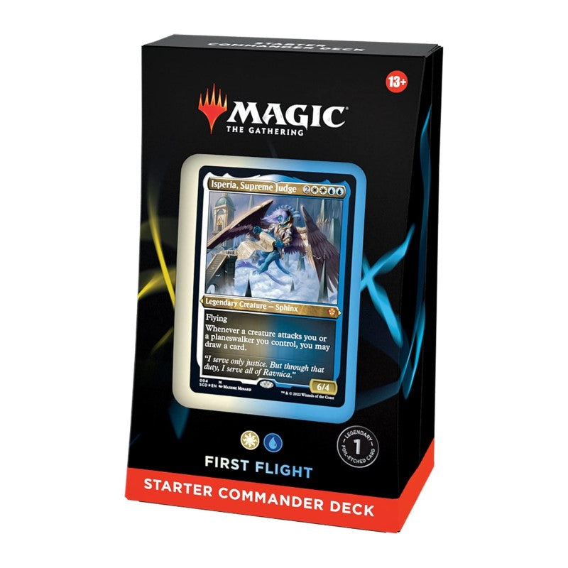 First Flight Commander deck from Wizards of the Coast for Magic: The Gathering, featuring colorful illustrated cards.