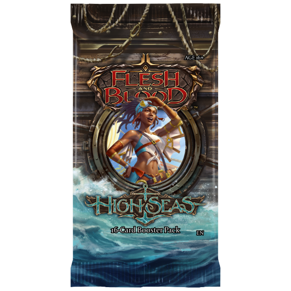 Flesh and Blood High Seas Booster Pack of collectible trading cards by Legends Story Studios, featuring vibrant ocean-themed card artwork