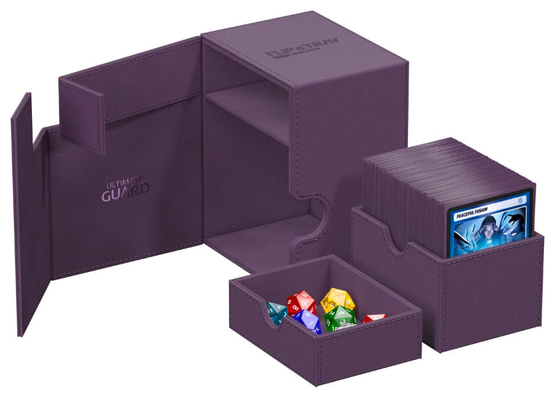 Purple Ultimate Guard Flip'n'Tray 133+ Xenoskin card storage and transport tray with secure flip lid and textured surface.