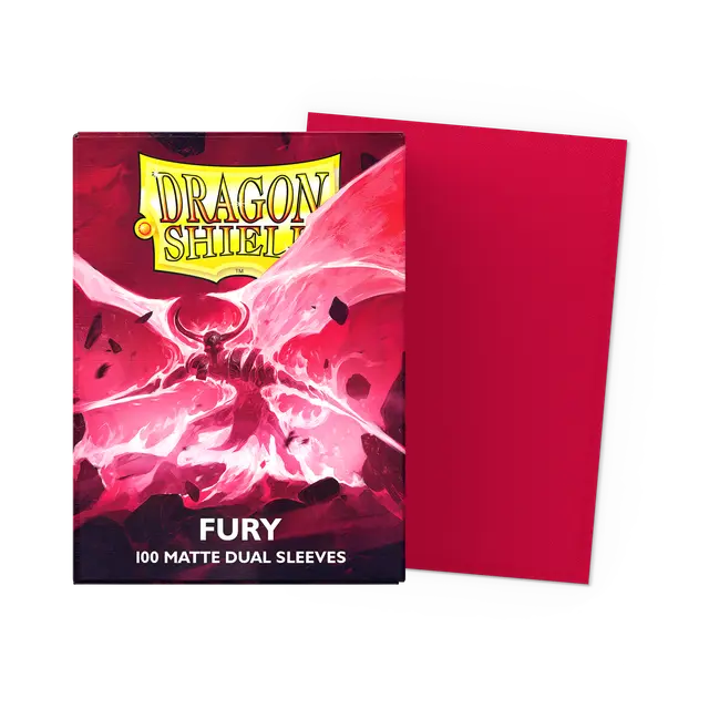 Dragon Shield Fury Dual Matte Standard Sleeves for trading cards, showing a pack of durable, matte-finished card sleeves.