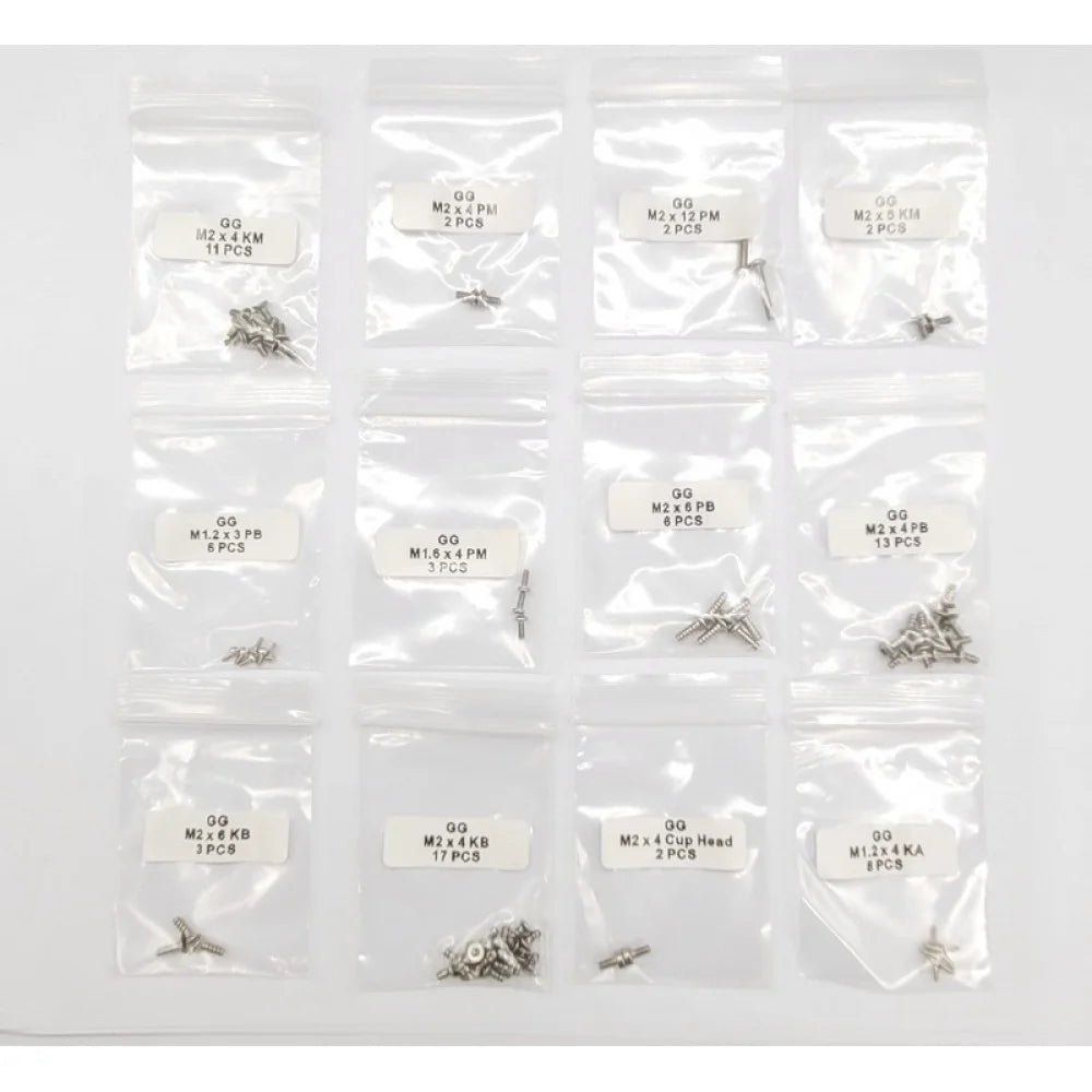 GL Racing Giulia screw set GG-S-032 with multiple silver screws on a white background for automotive repair or customization.