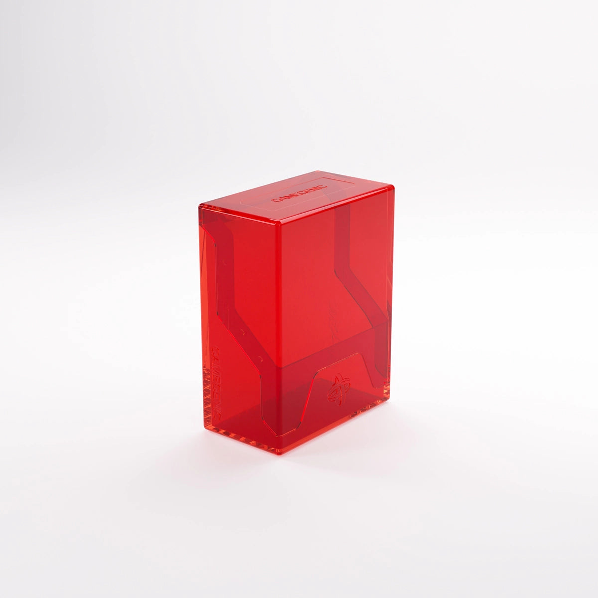 Red Gamegenic Bastion TCG binder with 50+ card slots, designed for collectible card game storage and organization.