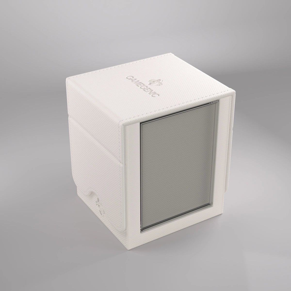 Gamegenic Squire Plus 100+ XL Convertible storage box in white, designed for organizing trading cards and collectibles.