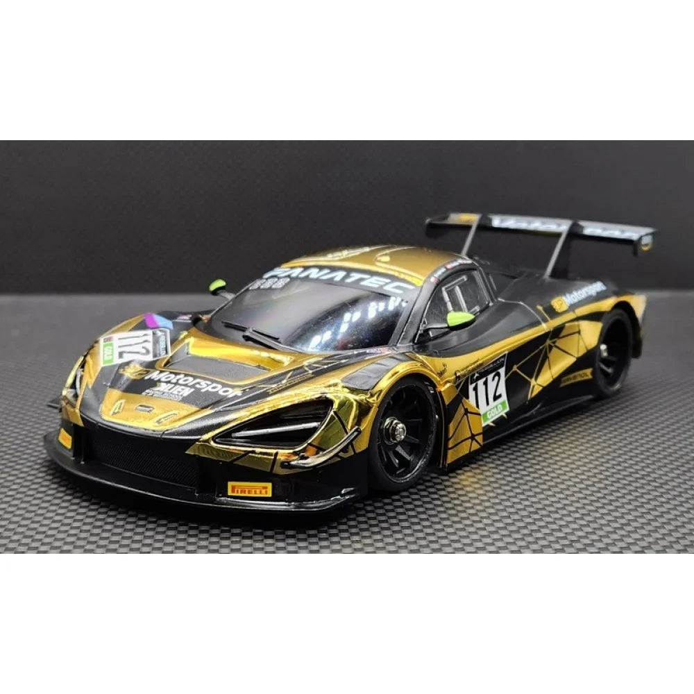 GL Racing 1/28 scale McLaren 720S GT3 model body, detailed JP Motorsport design, perfect for slot car enthusiasts