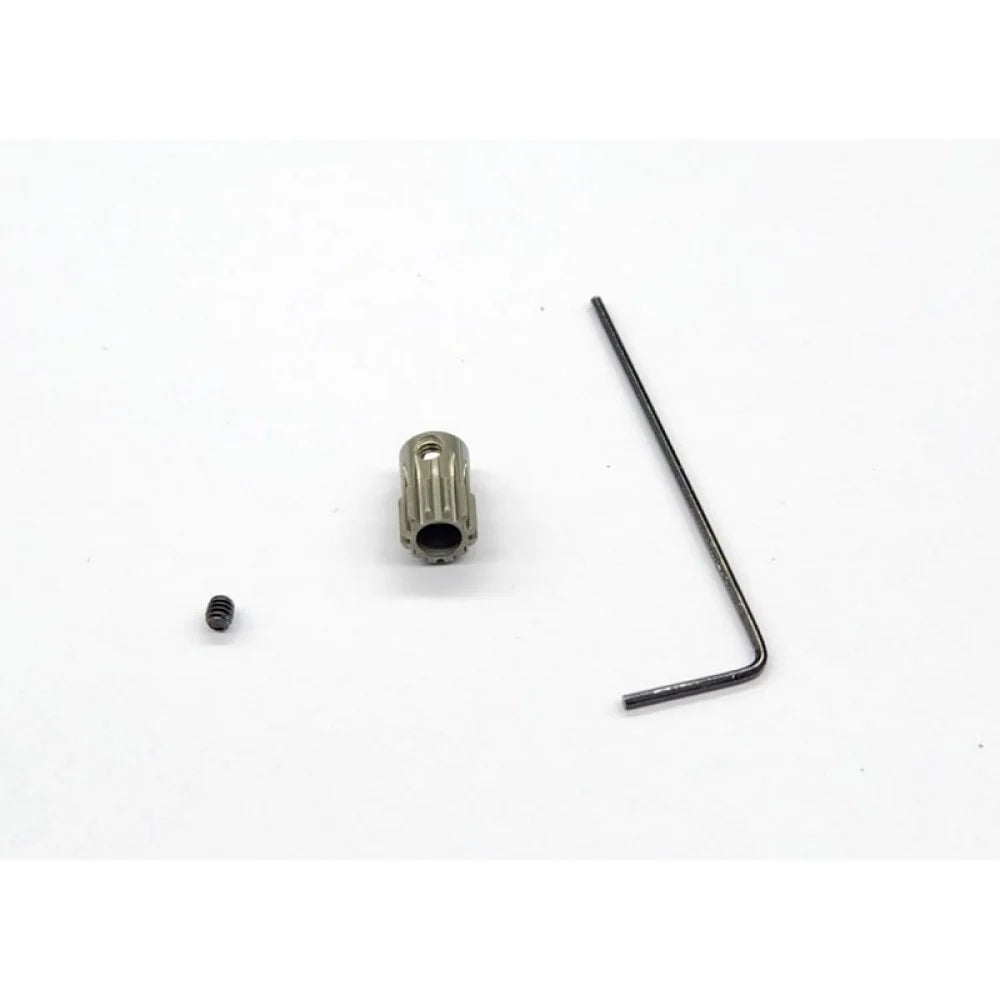 GL Racing GL-GTR aluminium 64P 12T pinion gear, showing the precision-machined metal surface and gear teeth.