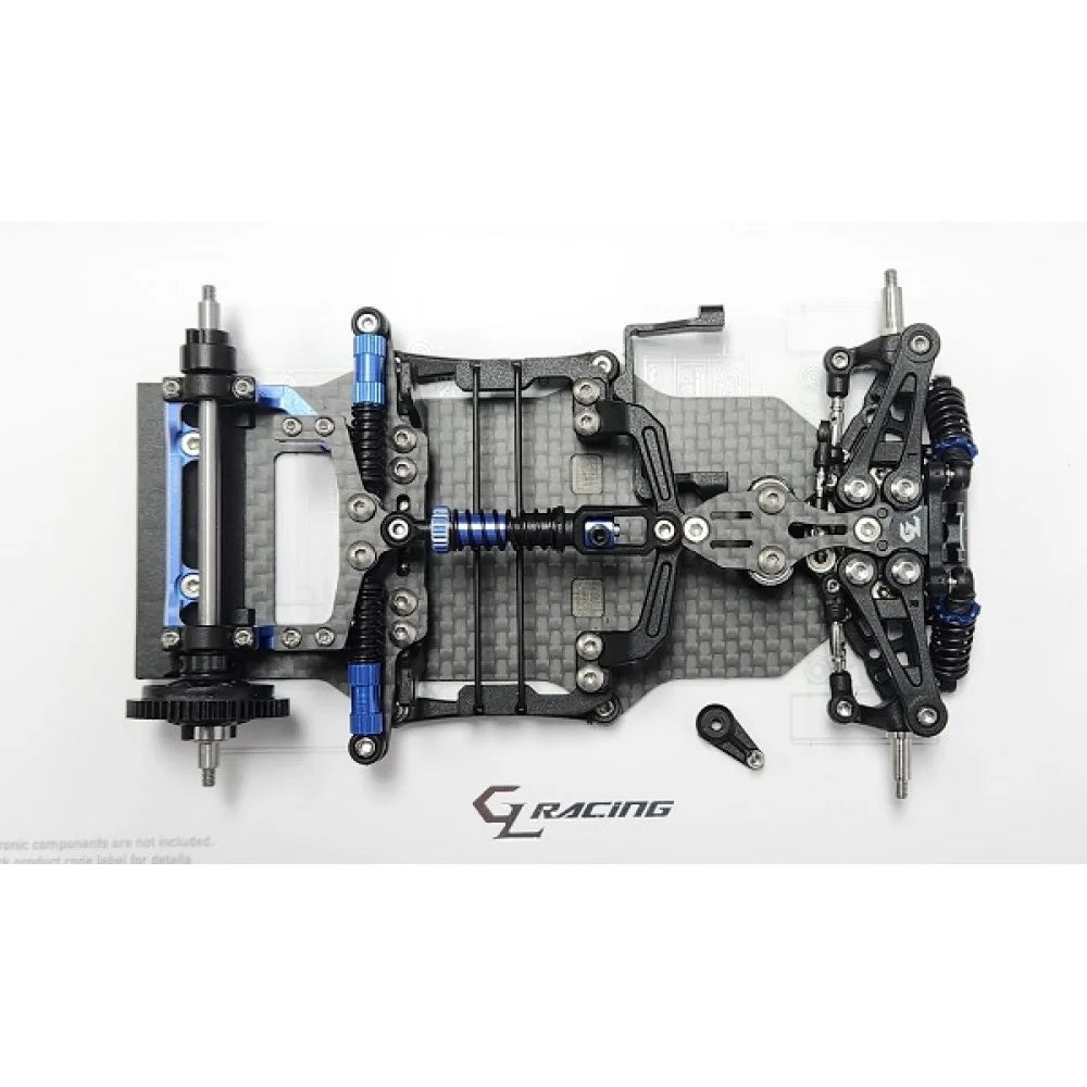 GL Racing GL-GTR 1/27 scale RWD chassis set with detailed components and sleek design for remote control car racing.
