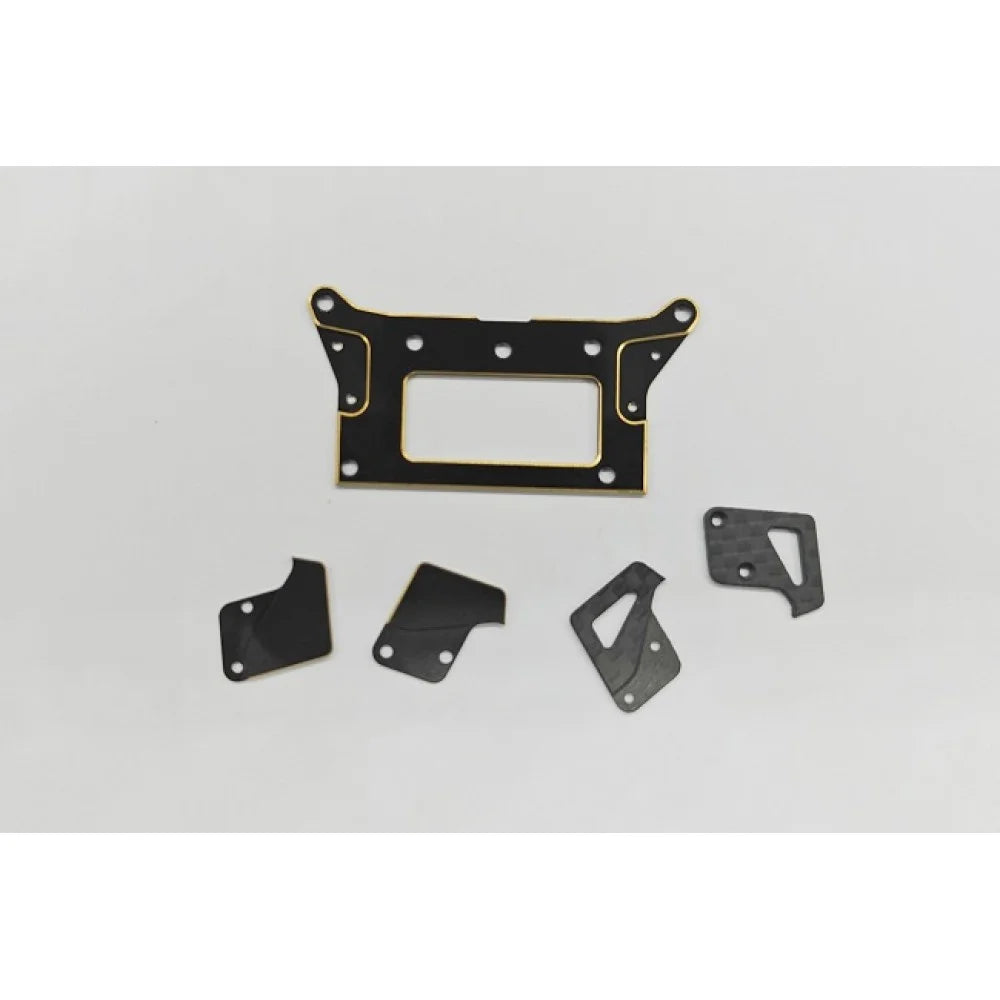 GL Racing LMP2 hybrid motor mount plate set with metal components for race car engine support and stability.