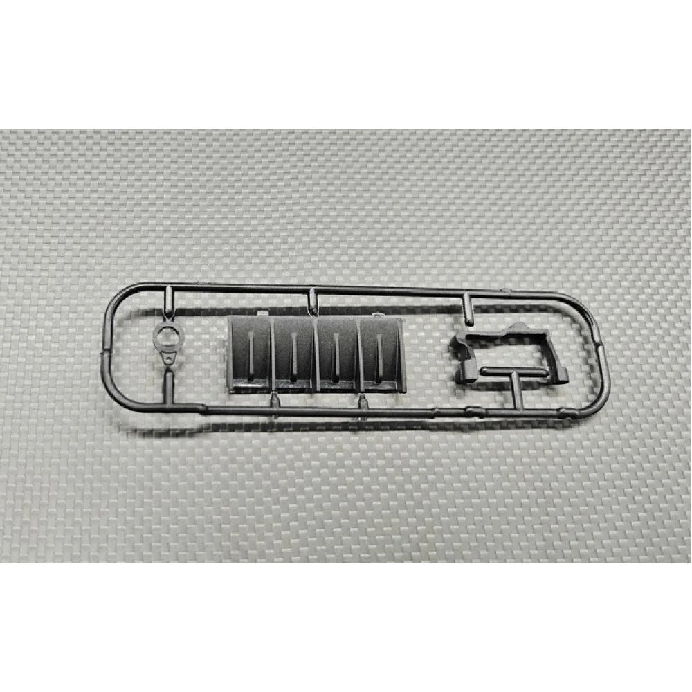 GL Racing LMP2 rear diffuser, servo mount, and servo saver parts for high-performance race car, shown in detailed view.