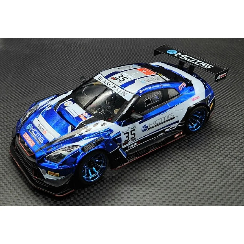 GL Racing 1/28 KCMG Nissan GT3 body shell, 98mm scale, detailed racing car body for RC models, in black and orange design.