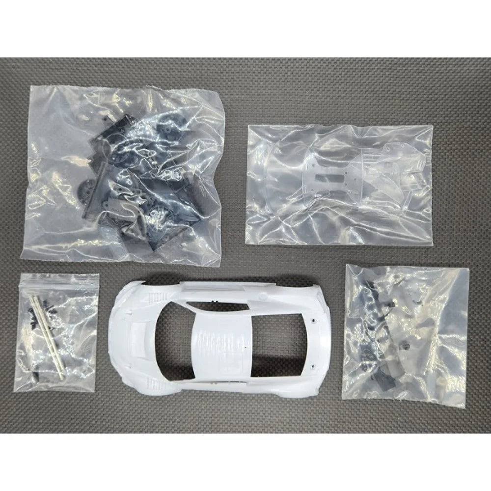 White 1/28 scale R8 EVO body kit for RC cars by GL Racing, featuring detailed design and 98mm size.