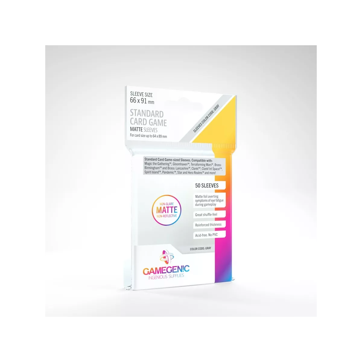 Gamegenic matte standard card sleeves for trading card games, 66x91mm, 50 sleeves in a pack.