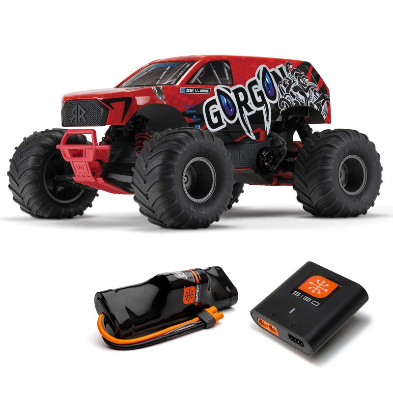 ARRMA 1/10 Gorgon 2WD RTR brushed monster truck with rugged tires and detailed body, ready for off-road adventures.