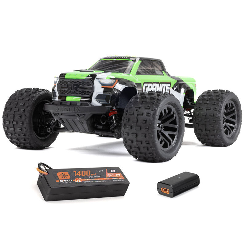 ARRMA 1/18 Granite GROM 4x4 brushed monster truck toy with rugged design and detailed exterior.