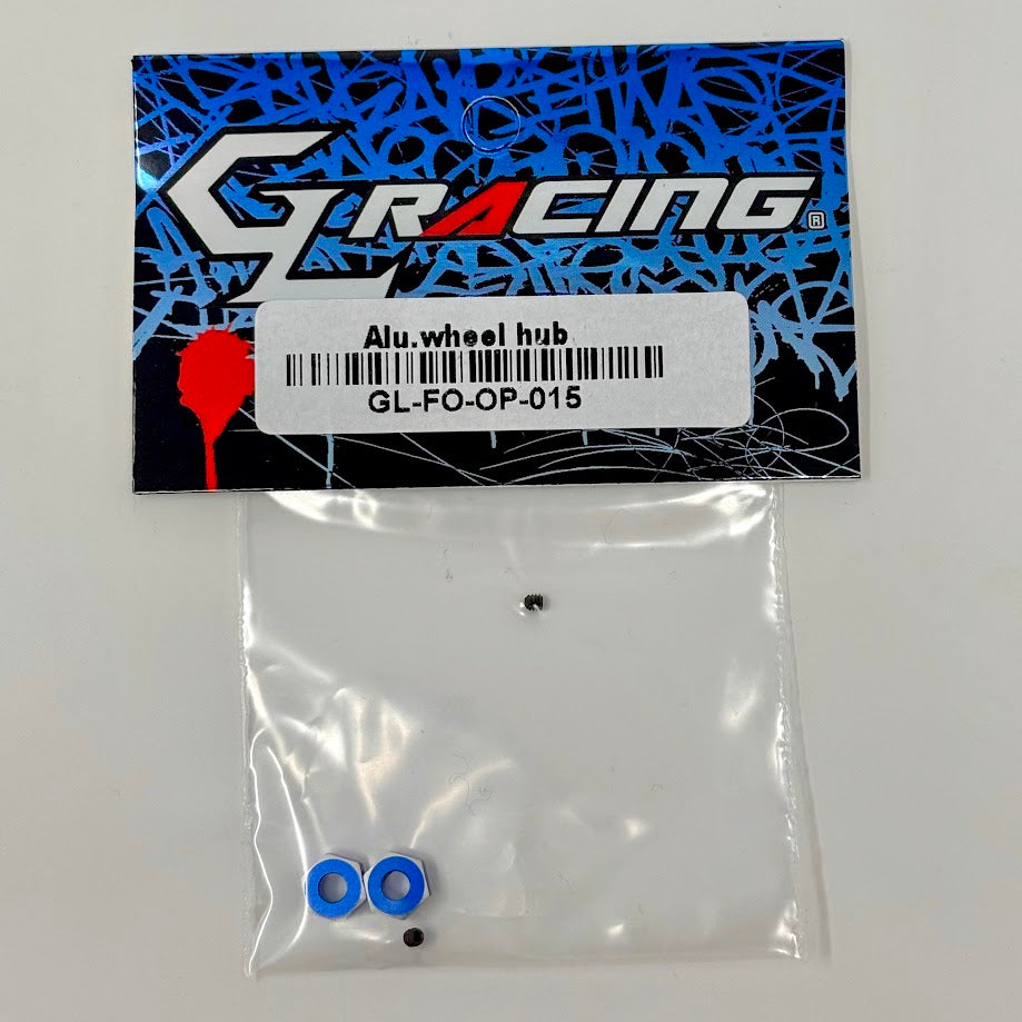GL Racing GL Formula One aluminum wheel hub with detailed metal finish and bolt holes, designed for high-performance racing vehicles.