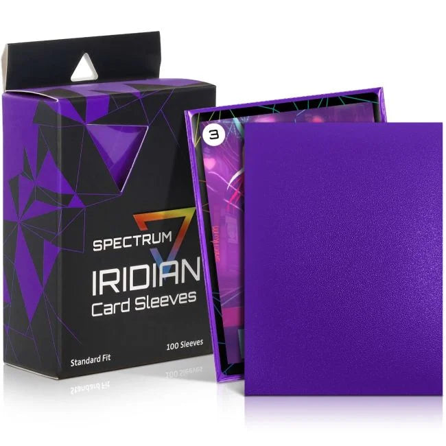 Pack of 100 BCW Iridian Matte Standard Sleeves in Mulberry color, ideal for protecting and displaying collectible cards.