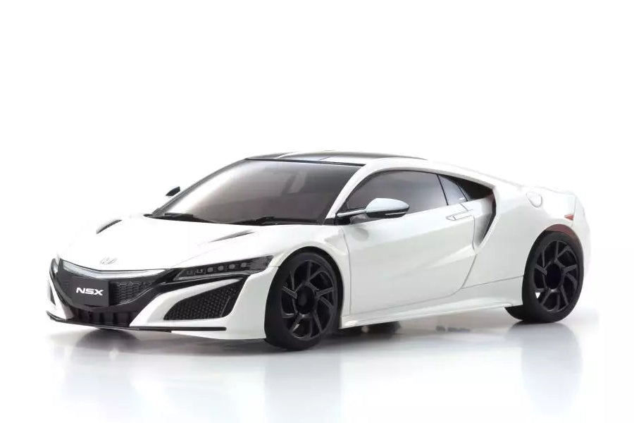 Kyosho Mini-Z RWD MR04 Honda NSX remote control car on a track showing its detailed body and sleek design.