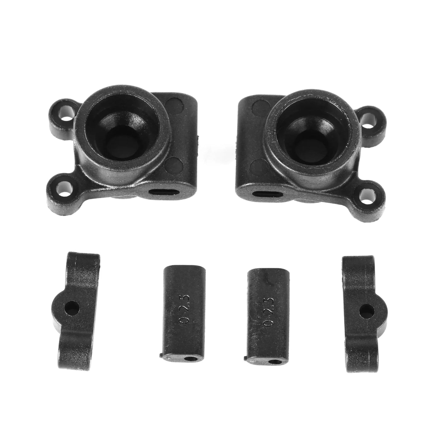 LC Racing L5018 rear hubs set showing metallic hubs with detailed machining and mounting holes on a plain background.