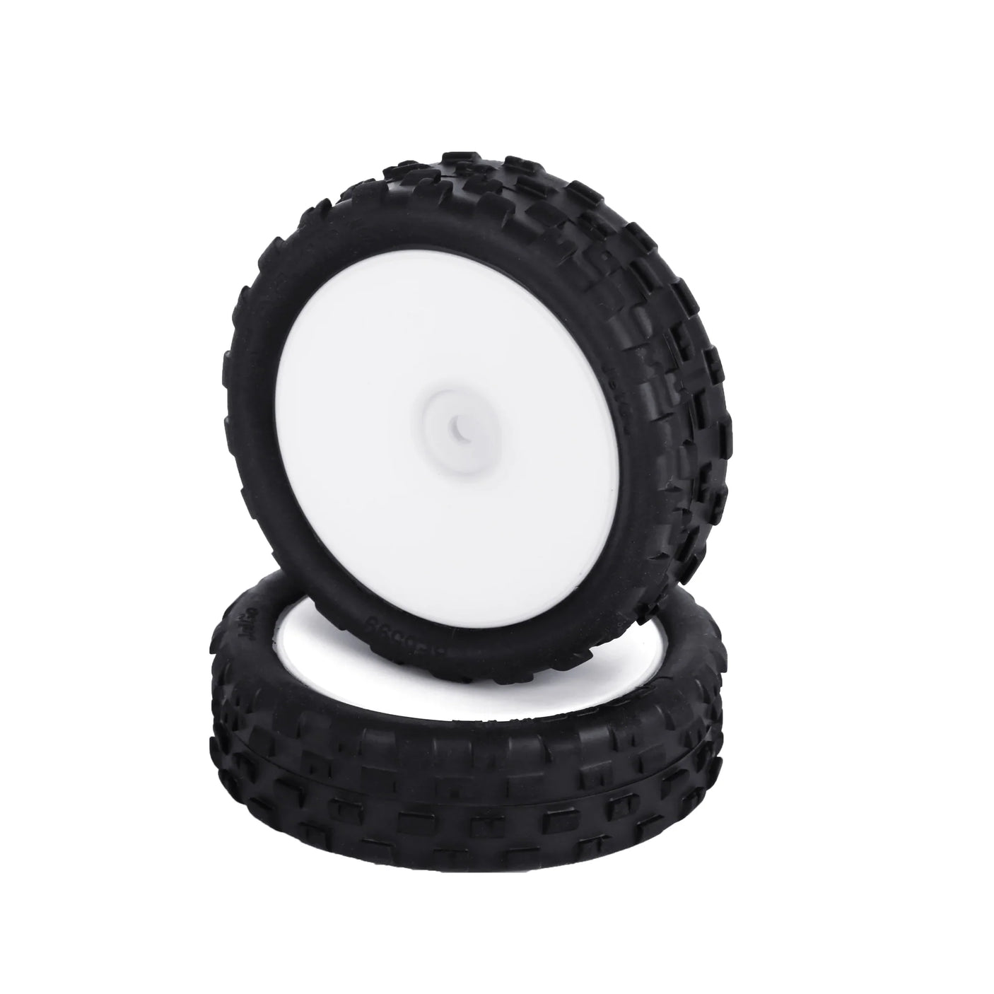 Pair of LC Racing L5041 pre-mounted mini buggy 2WD front tires for RC car, featuring durable rubber and lightweight construction.