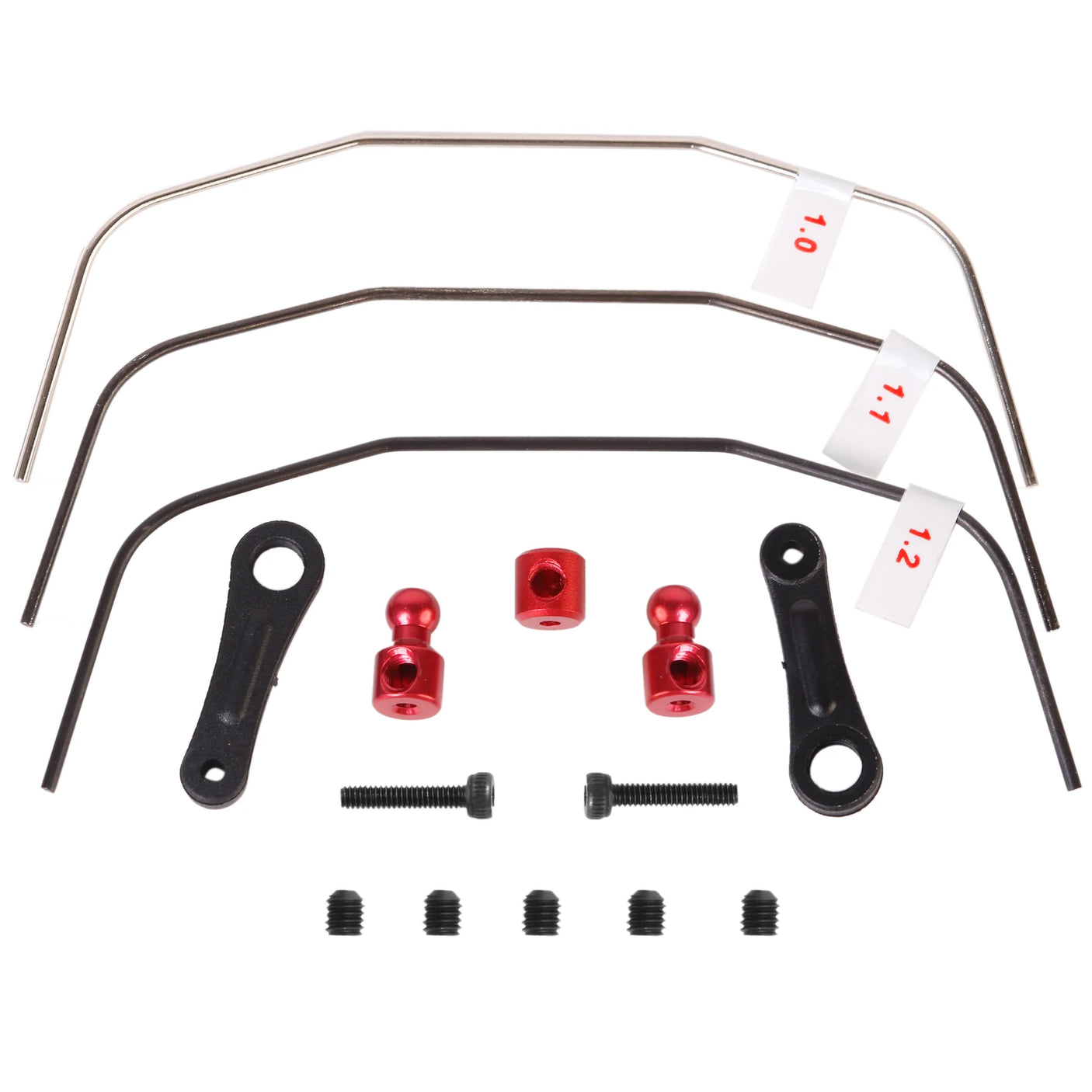 LC Racing L5052 anti-roll bar set for RC cars, shown in black with mounting brackets and flexible rods.
