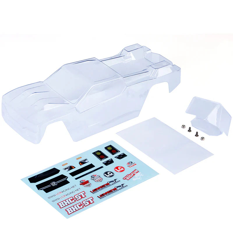 LC Racing L5062 BHC-1ST clear body shell for RC cars, shown in transparent plastic with detailed contours and mounting points.