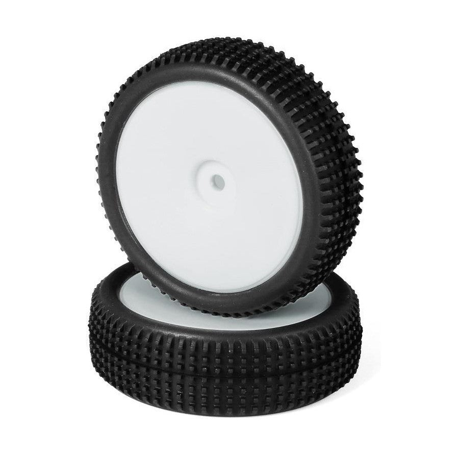 Pair of LC Racing L5071 pre-mounted mini buggy 2WD front tires for remote control car, showing tread pattern and sidewall details.