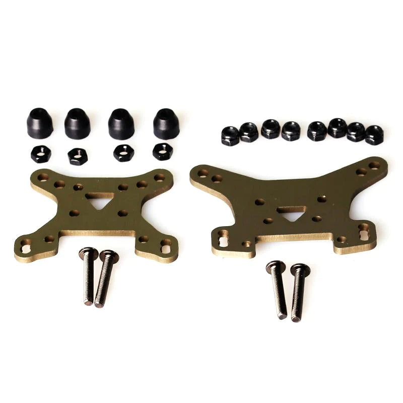 LC Racing L6009 Shock Tower Set showing two black shock towers with mounting holes and structural design for RC car suspension.